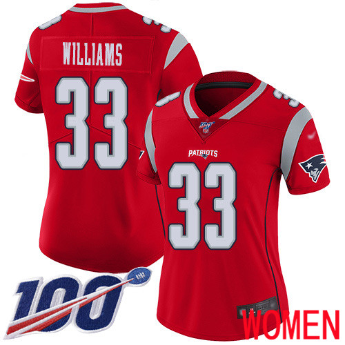New England Patriots Football #33 100th Season Limited Red Women Joejuan Williams NFL Jersey->women nfl jersey->Women Jersey